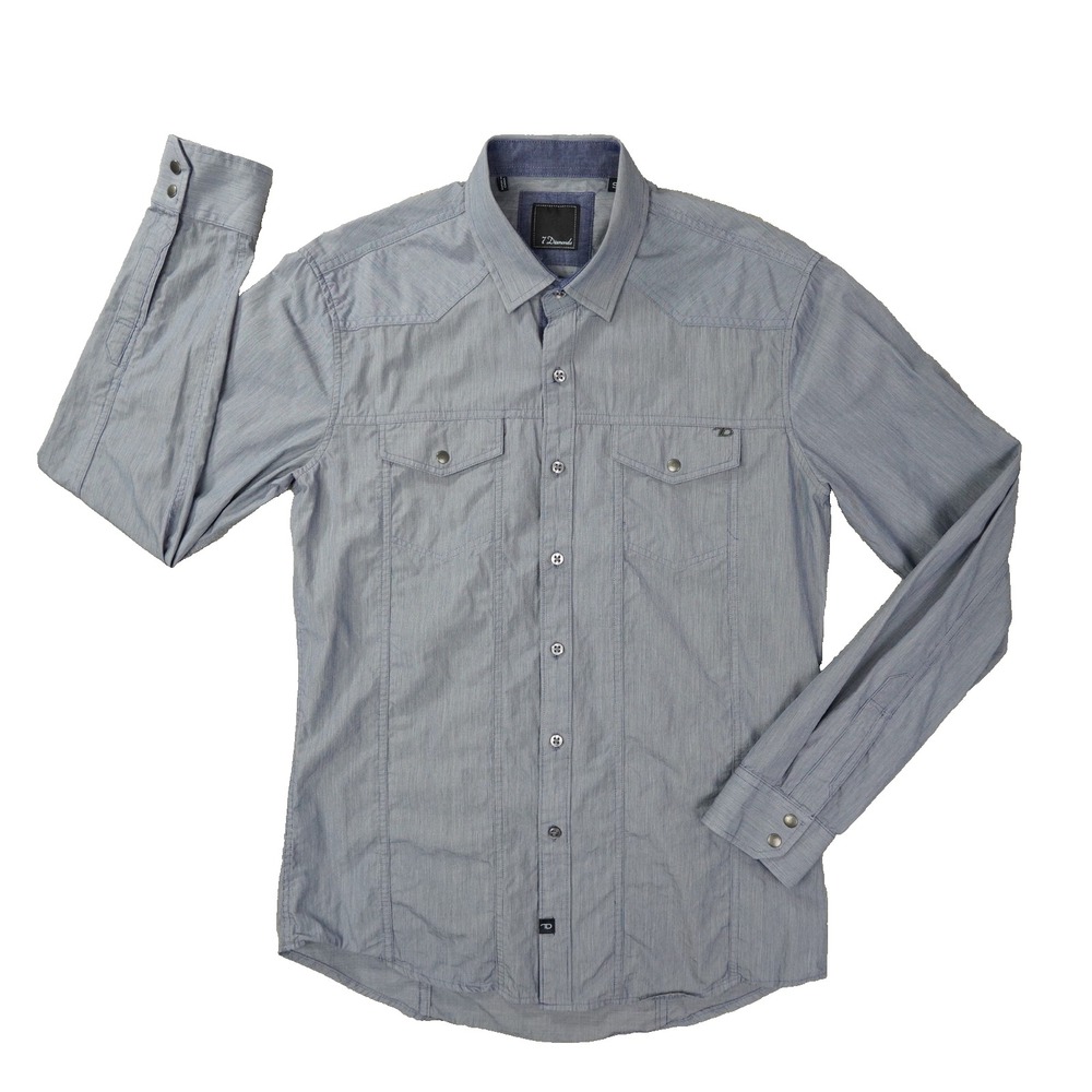 7 Diamonds The Blue Print Snap Front Western Shirt Men's Small Blue Ranchwear